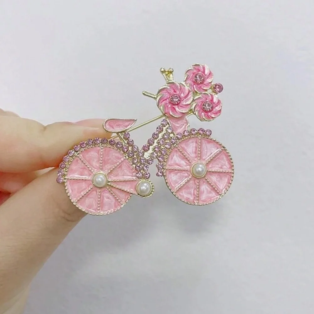 Pink Bicycle Brooch w/ Pearls, Pink Bike Brooch, Spring Brooch, Feminine Brooch